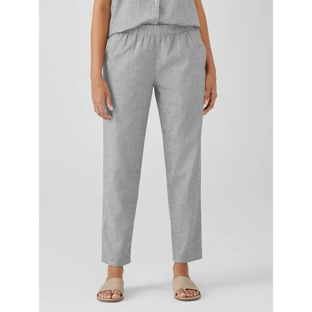 Eileen Fisher Organic Cotton Linen Ticking Stripe Tapered Pants Womens Size XS